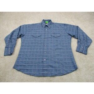 Wrangler Shirt Adult Large Blue Pearl Snap Long Sleeve Cowboy Western Plaid Mens